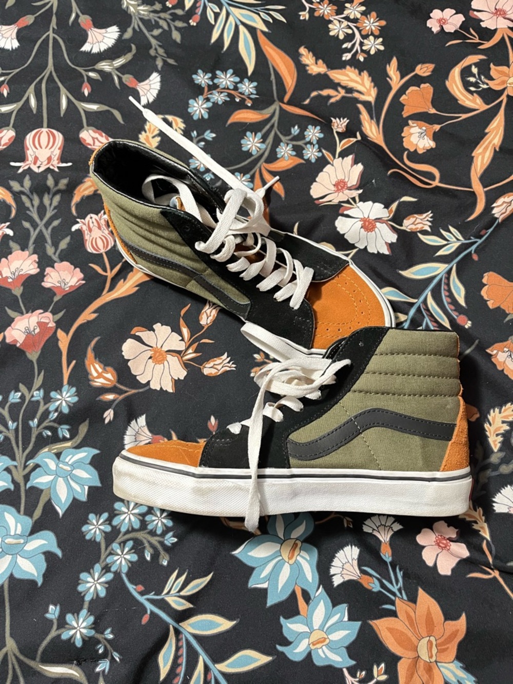 High-Top Suede & Canvas Sneakers in Olive Green and Rust , custom vans size 6.5